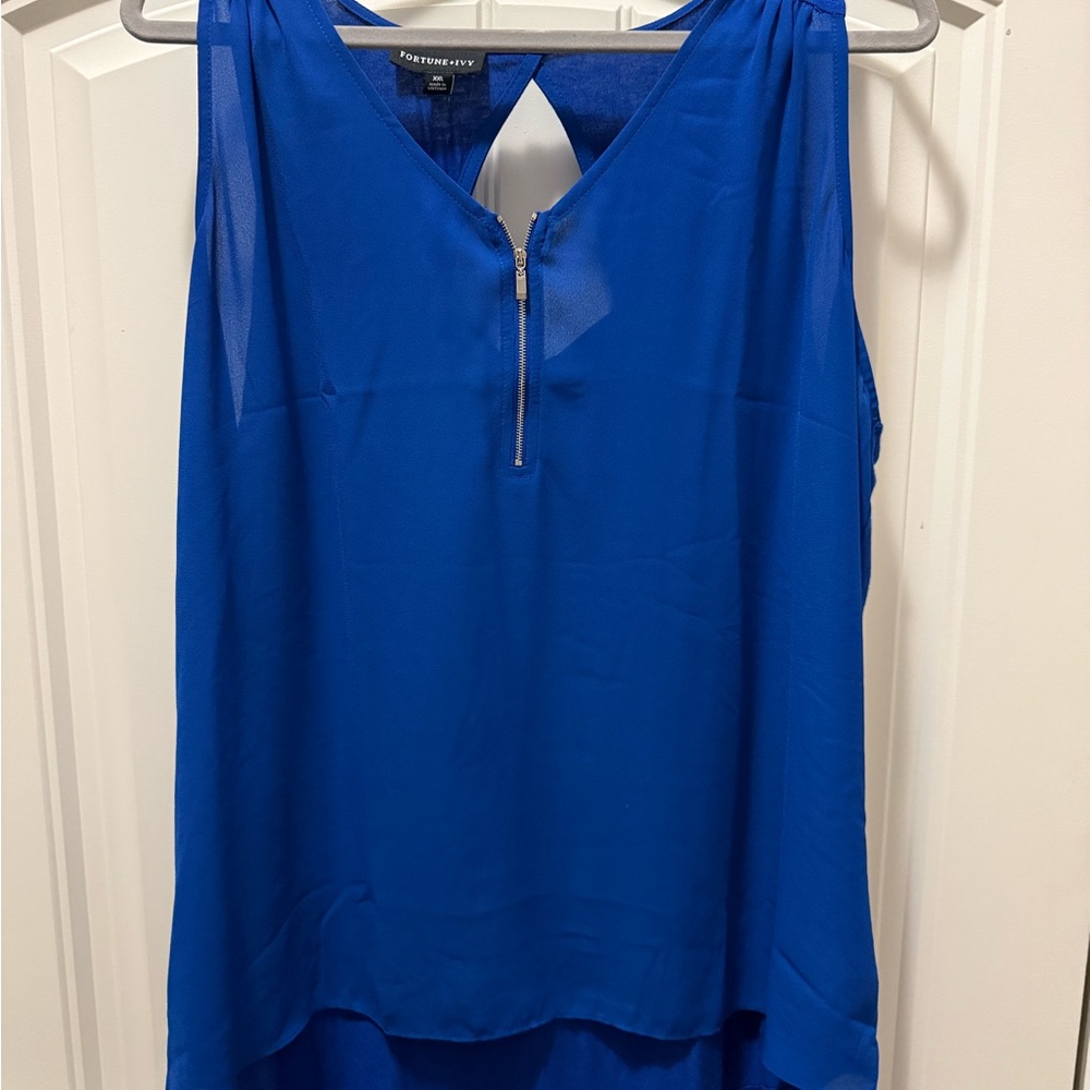 Vibrant Blue Zip-Front Blouse